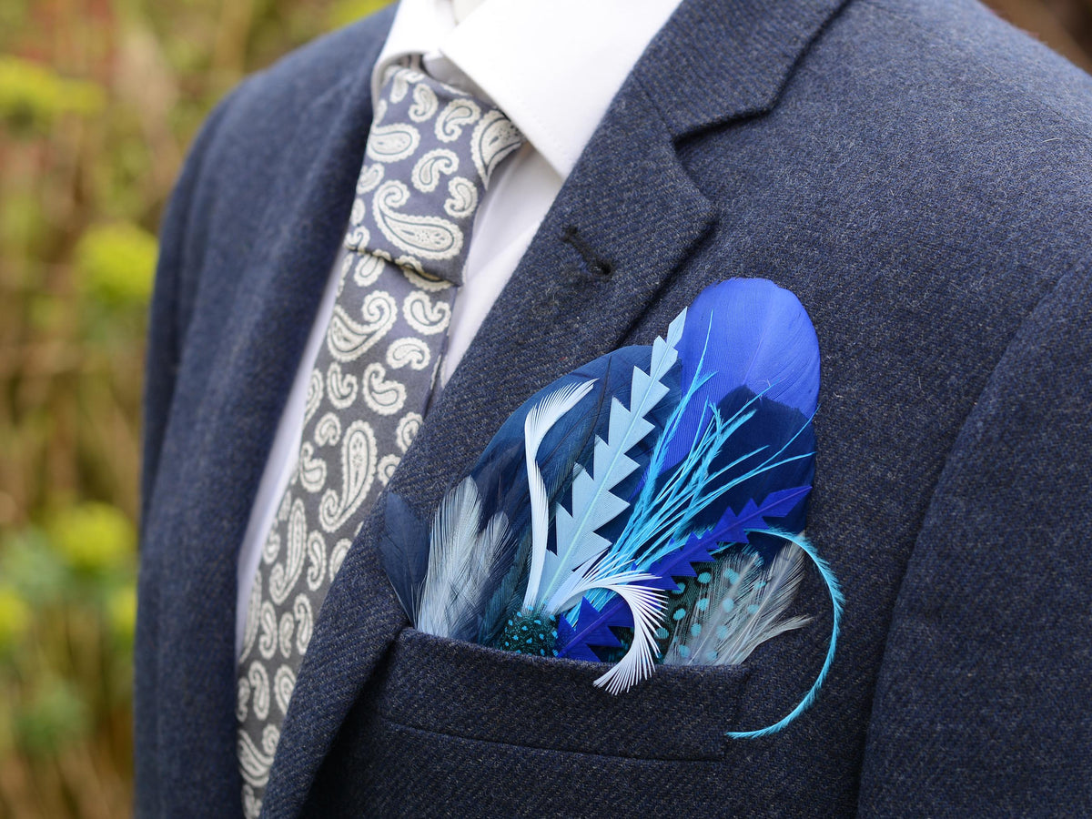 Shades of Blue Goose Feather Pocket Square No.181 | Suit Accessory | Feather Neck Tie | Grooms Outfit | Groomsmen Gift