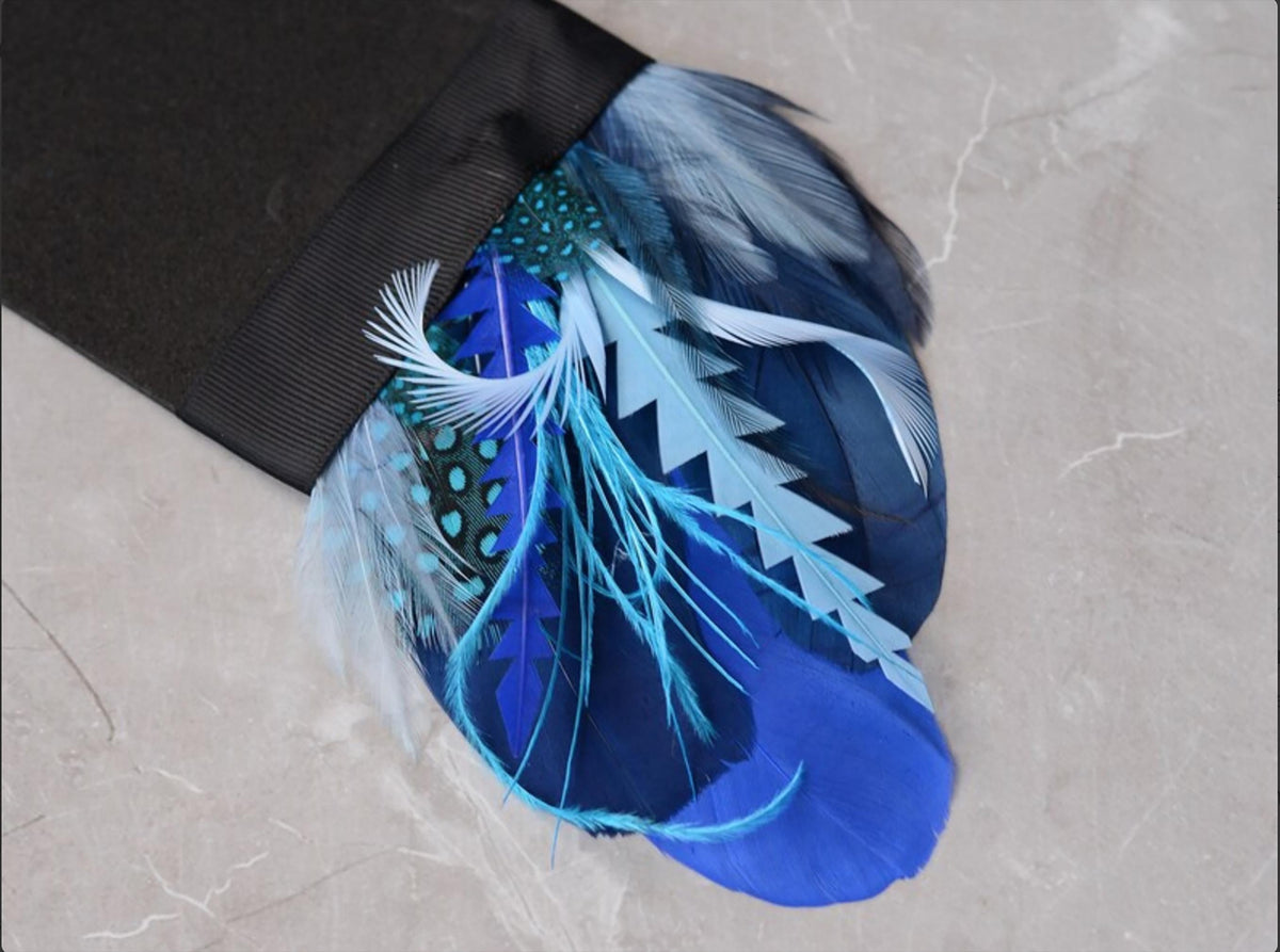 Shades of Blue Goose Feather Pocket Square No.181 | Suit Accessory | Feather Neck Tie | Grooms Outfit | Groomsmen Gift