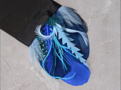 Shades of Blue Goose Feather Pocket Square No.181 | Suit Accessory | Feather Neck Tie | Grooms Outfit | Groomsmen Gift