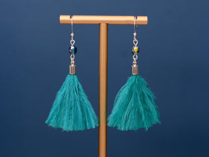 Teal Turquoise Ostrich Feather Tassel Long Earrings | Festival Earrings | Feather Jewellery | Festival Jewellery | Long Earrings