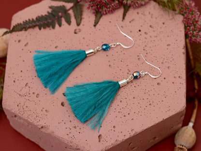 Teal Turquoise Ostrich Feather Tassel Long Earrings | Festival Earrings | Feather Jewellery | Festival Jewellery | Long Earrings