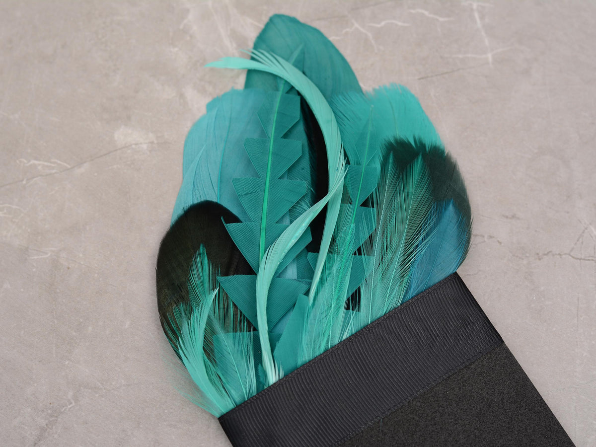 Turquoise, Teal and Green Feather Pocket Square No.219 | Suit Accessory | Feather Neck Tie | Grooms Outfit | Groomsmen | Wedding