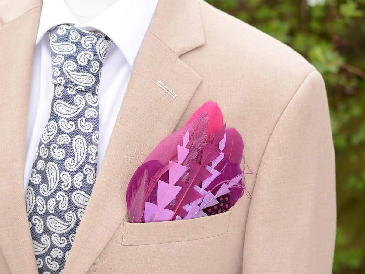 Plum Purple Feather Pocket Square No.220 | Suit Accessory | Feather Neck Tie | Grooms Outfit | Groomsmen Gift | Wedding