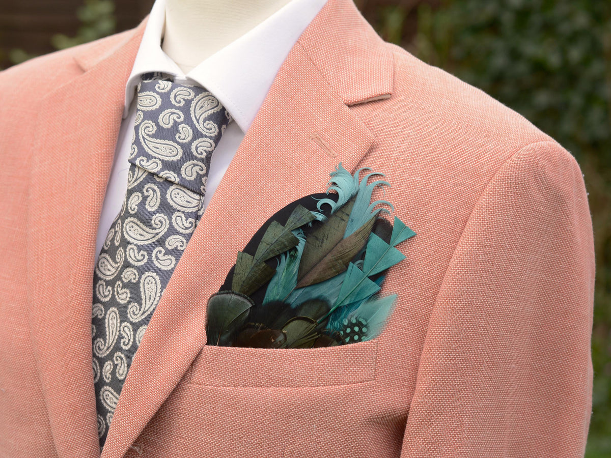 Shades of Teal and Green Feather Pocket Square No.153 | Suit Accessory | Feather Neck Tie | Grooms Outfit | Groomsmen Gift