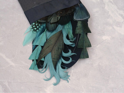 Shades of Teal and Green Feather Pocket Square No.153 | Suit Accessory | Feather Neck Tie | Grooms Outfit | Groomsmen Gift