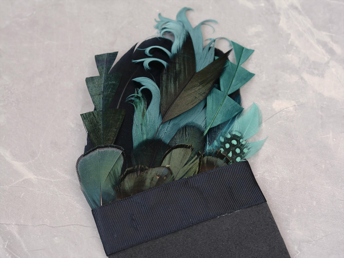Shades of Teal and Green Feather Pocket Square No.153 | Suit Accessory | Feather Neck Tie | Grooms Outfit | Groomsmen Gift