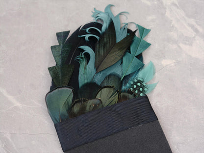 Shades of Teal and Green Feather Pocket Square No.153 | Suit Accessory | Feather Neck Tie | Grooms Outfit | Groomsmen Gift