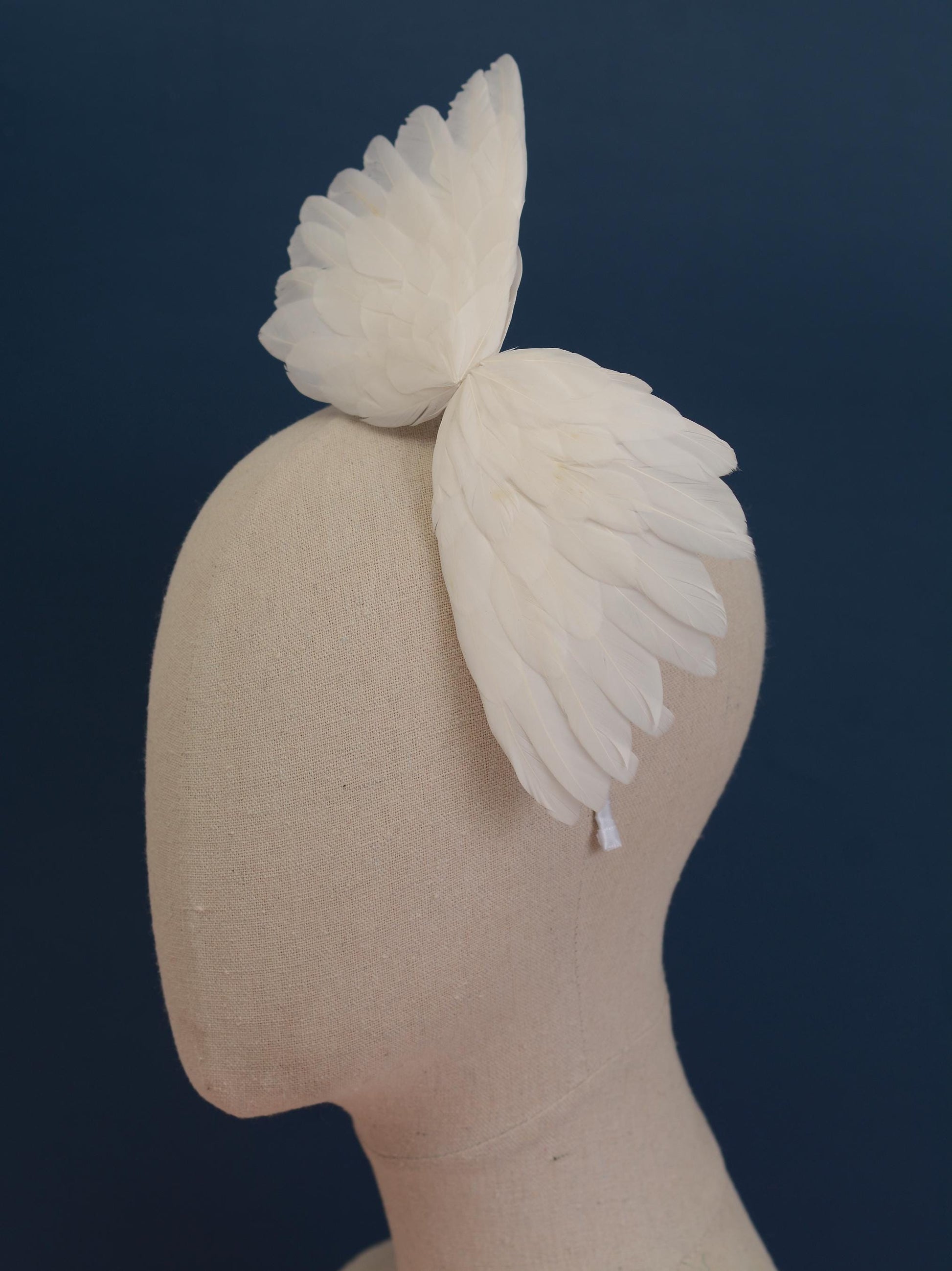 Sample Sale - White Side Perching Bird Wings Headpiece Fascinator