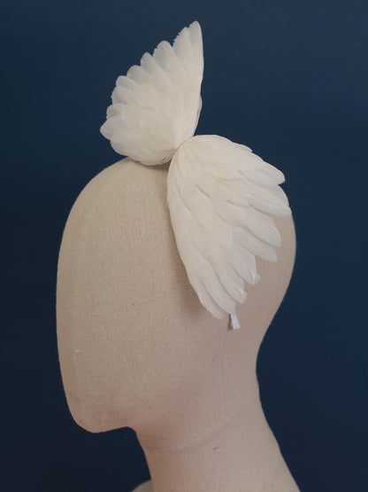 Sample Sale - White Side Perching Bird Wings Headpiece Fascinator