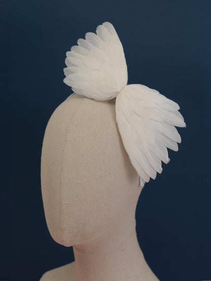 Sample Sale - White Side Perching Bird Wings Headpiece Fascinator