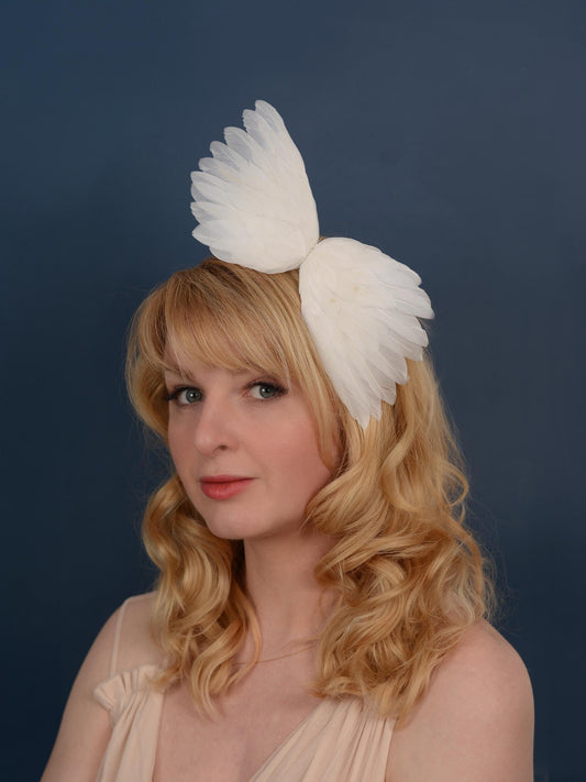 Sample Sale - White Side Perching Bird Wings Headpiece Fascinator