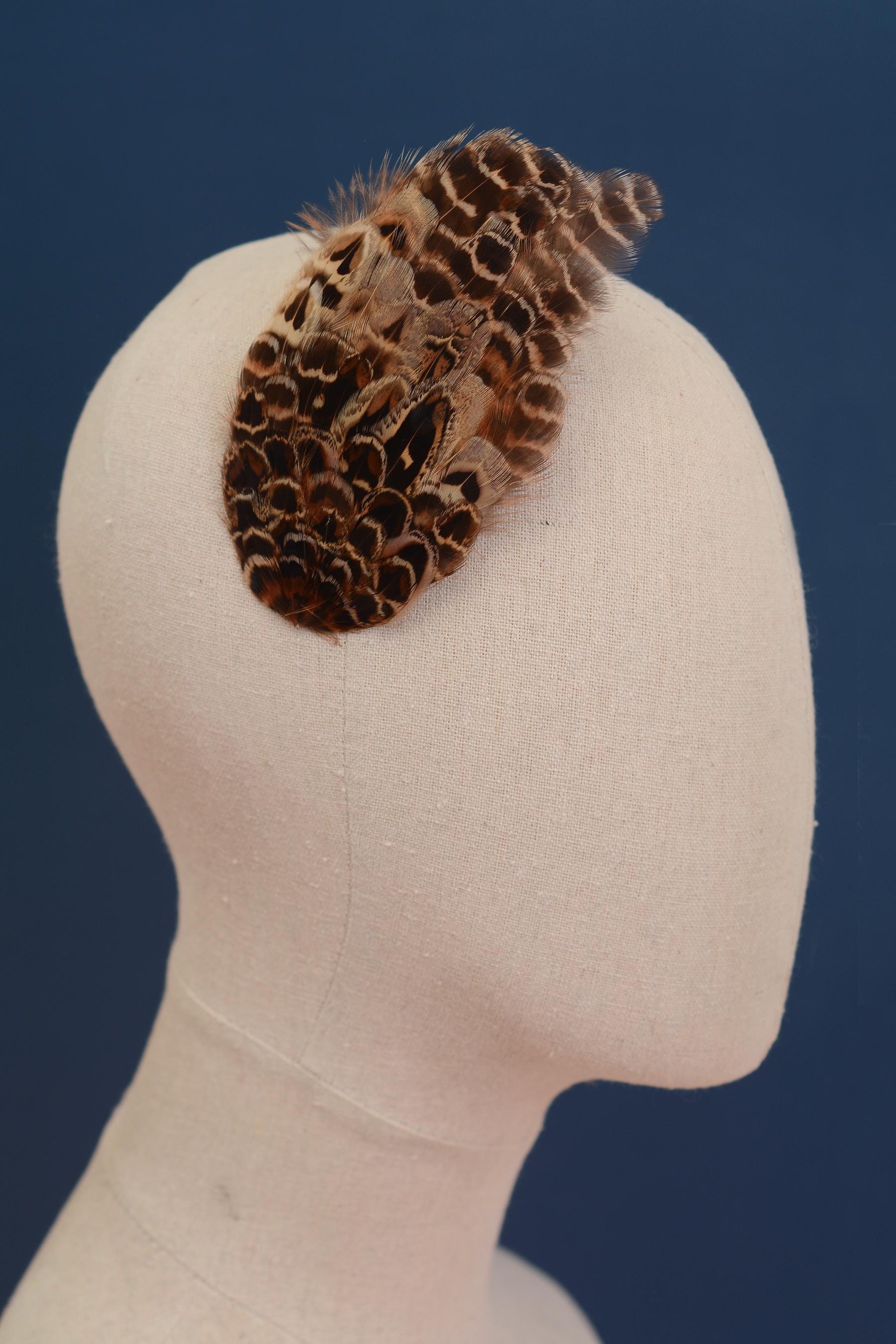 Feather Fascinator in Natural Hen Pheasant, Feather Hair Clip, Wedding Hair Clip