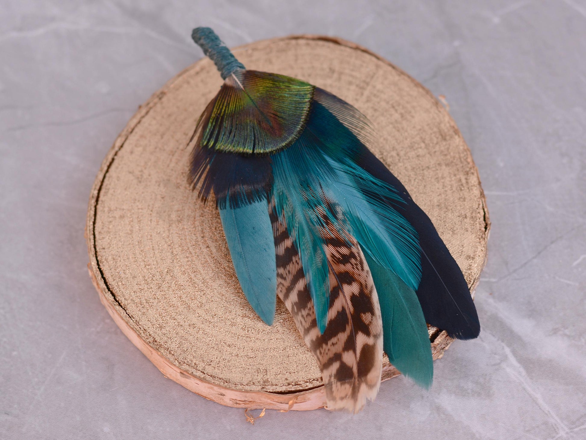 Green, Teal and Black Pheasant Feather Lapel Pin No.240 | Peacock Feather Hat Pin |Unique Pheasant Feather Brooch