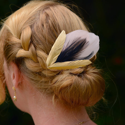 Feather Hair Clip in Peach Blush, Navy and Gold | Feather Fascinator | Feather Headpiece | Bridal Hair Clip | Bridal Headpiece | Bridesmaids