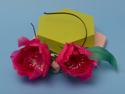 Fuchsia Pink Feather Flower Headband Fascinator Side Percher