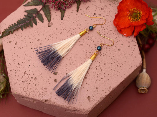 Feather Earrings in Blue and Ivory Ombre Dip Dye | Beach Earrings | Feather Jewellery | Summer Earrings | Bohemian | Long Earrings