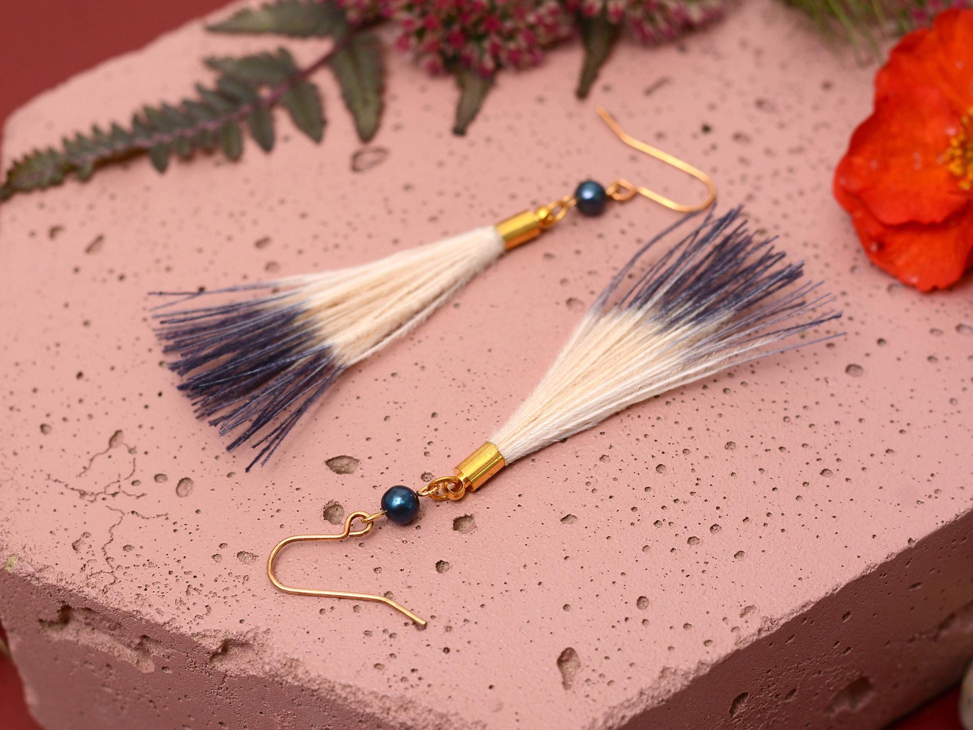 Feather Earrings in Blue and Ivory Ombre Dip Dye | Beach Earrings | Feather Jewellery | Summer Earrings | Bohemian | Long Earrings