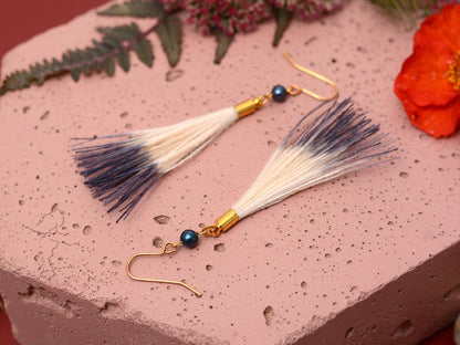 Feather Earrings in Blue and Ivory Ombre Dip Dye | Beach Earrings | Feather Jewellery | Summer Earrings | Bohemian | Long Earrings