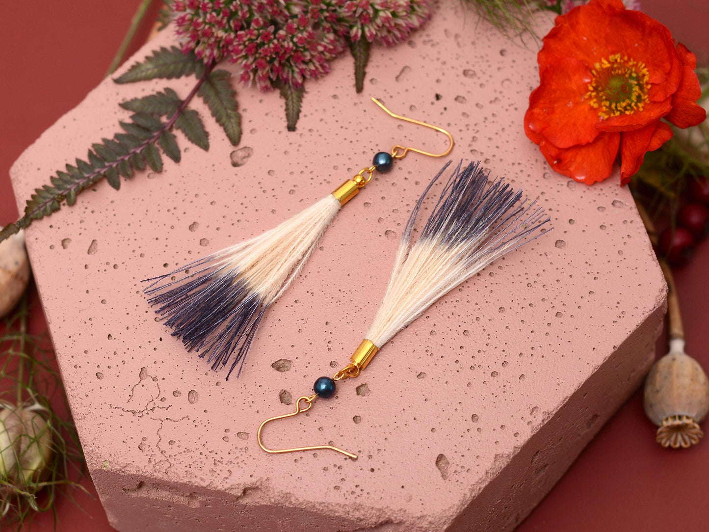 Feather Earrings in Blue and Ivory Ombre Dip Dye | Beach Earrings | Feather Jewellery | Summer Earrings | Bohemian | Long Earrings