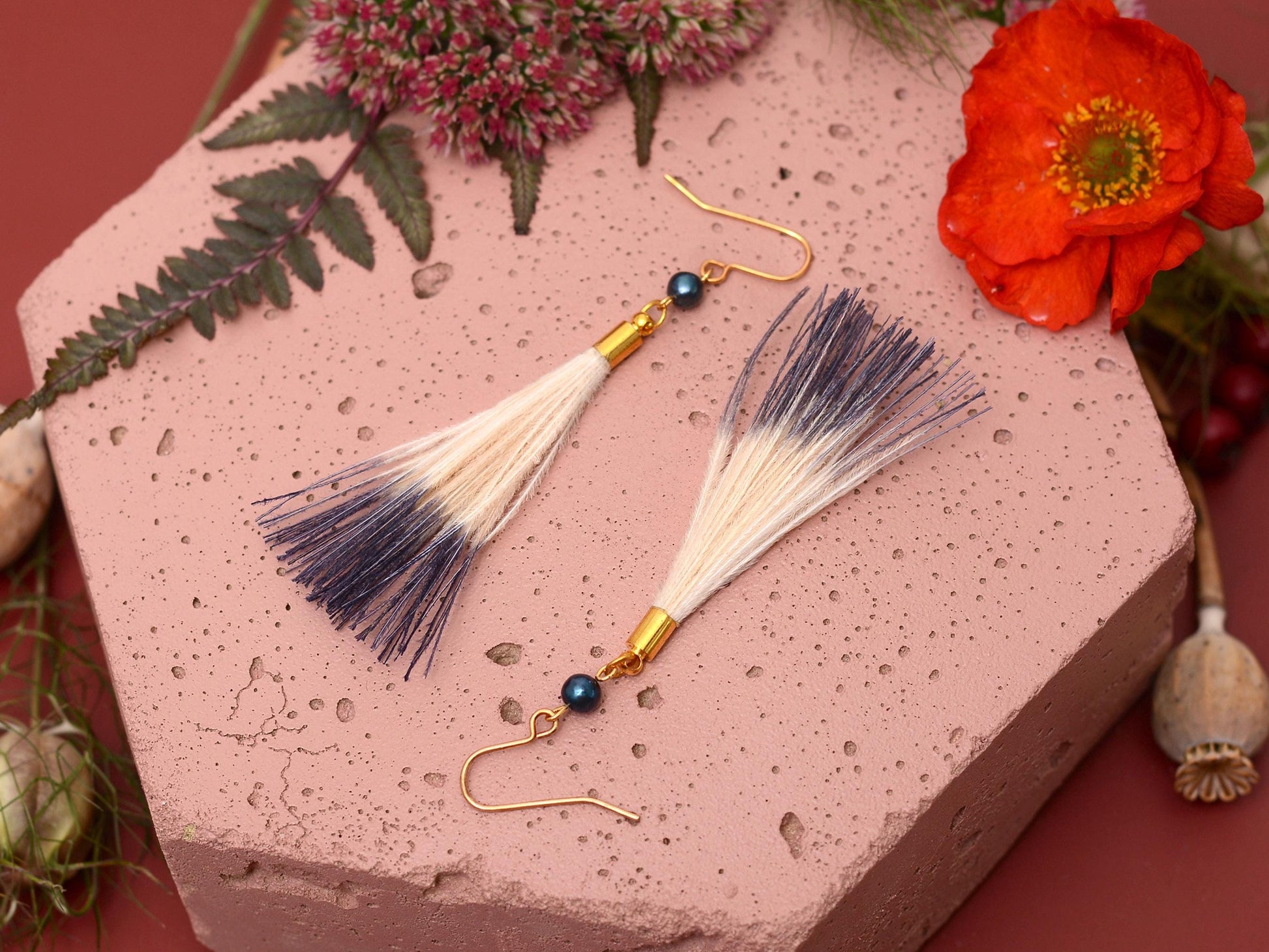 Feather Earrings in Blue and Ivory Ombre Dip Dye | Beach Earrings | Feather Jewellery | Summer Earrings | Bohemian | Long Earrings