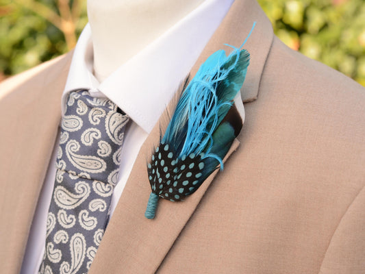 Teal, Turquoise and Blue Feather Hat Pin / Feather Brooch No.297 | Unique Duck Feather Boutonniere