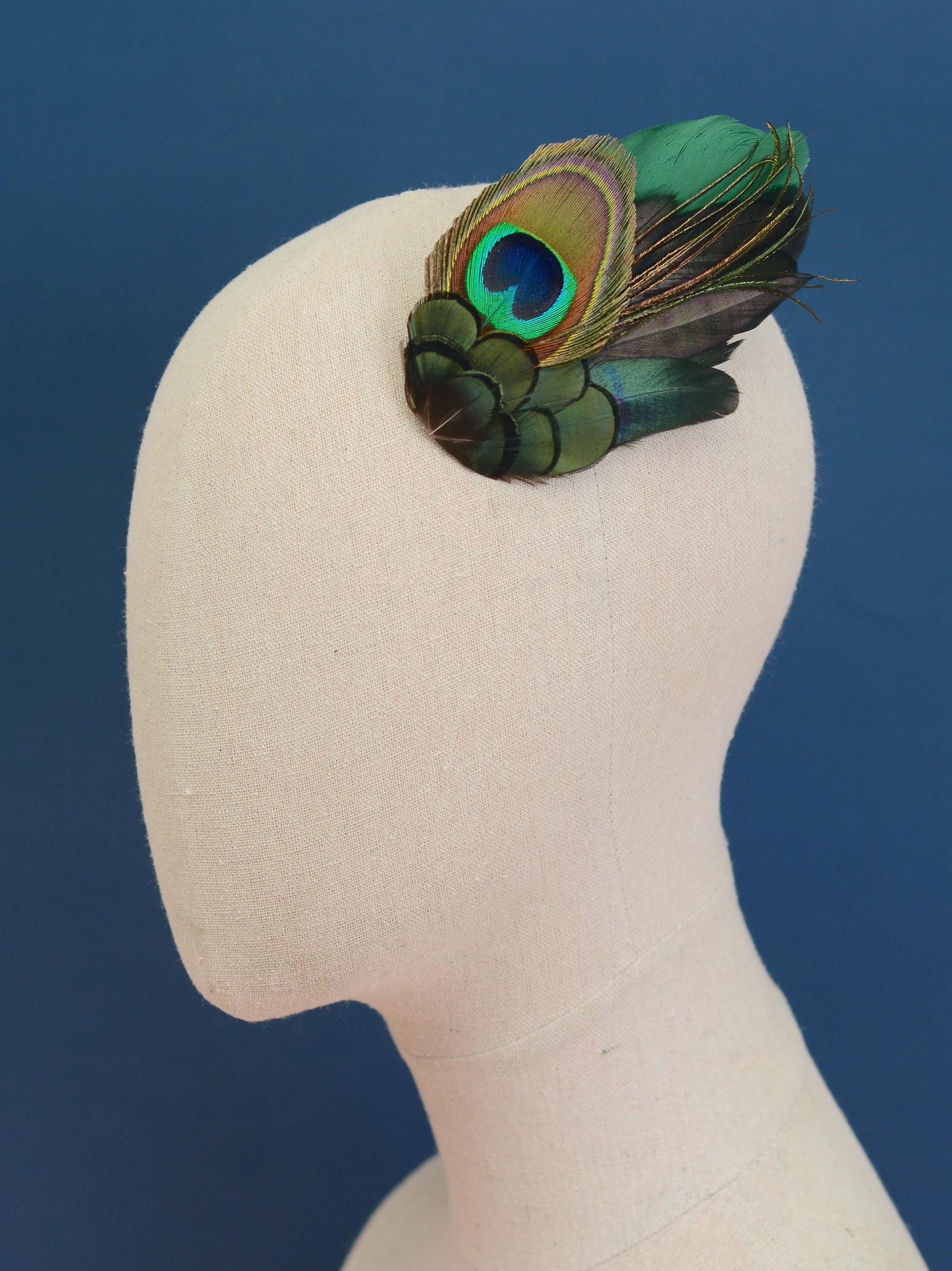 Green and Peacock Feather Hair Clip Large | Peacock Feather Fascinator | Bridal Hair Clip | Bridesmaid Hair Clip | Wedding Fascinator