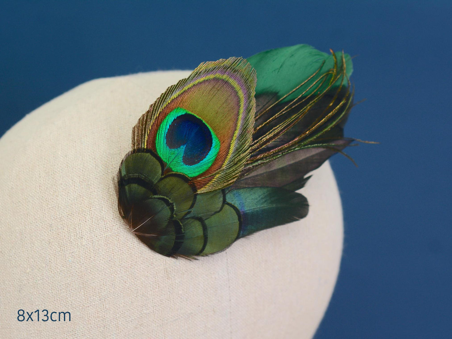 Green and Peacock Feather Hair Clip Large | Peacock Feather Fascinator | Bridal Hair Clip | Bridesmaid Hair Clip | Wedding Fascinator
