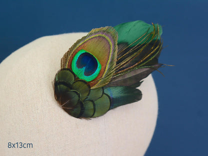 Green and Peacock Feather Hair Clip Large | Peacock Feather Fascinator | Bridal Hair Clip | Bridesmaid Hair Clip | Wedding Fascinator