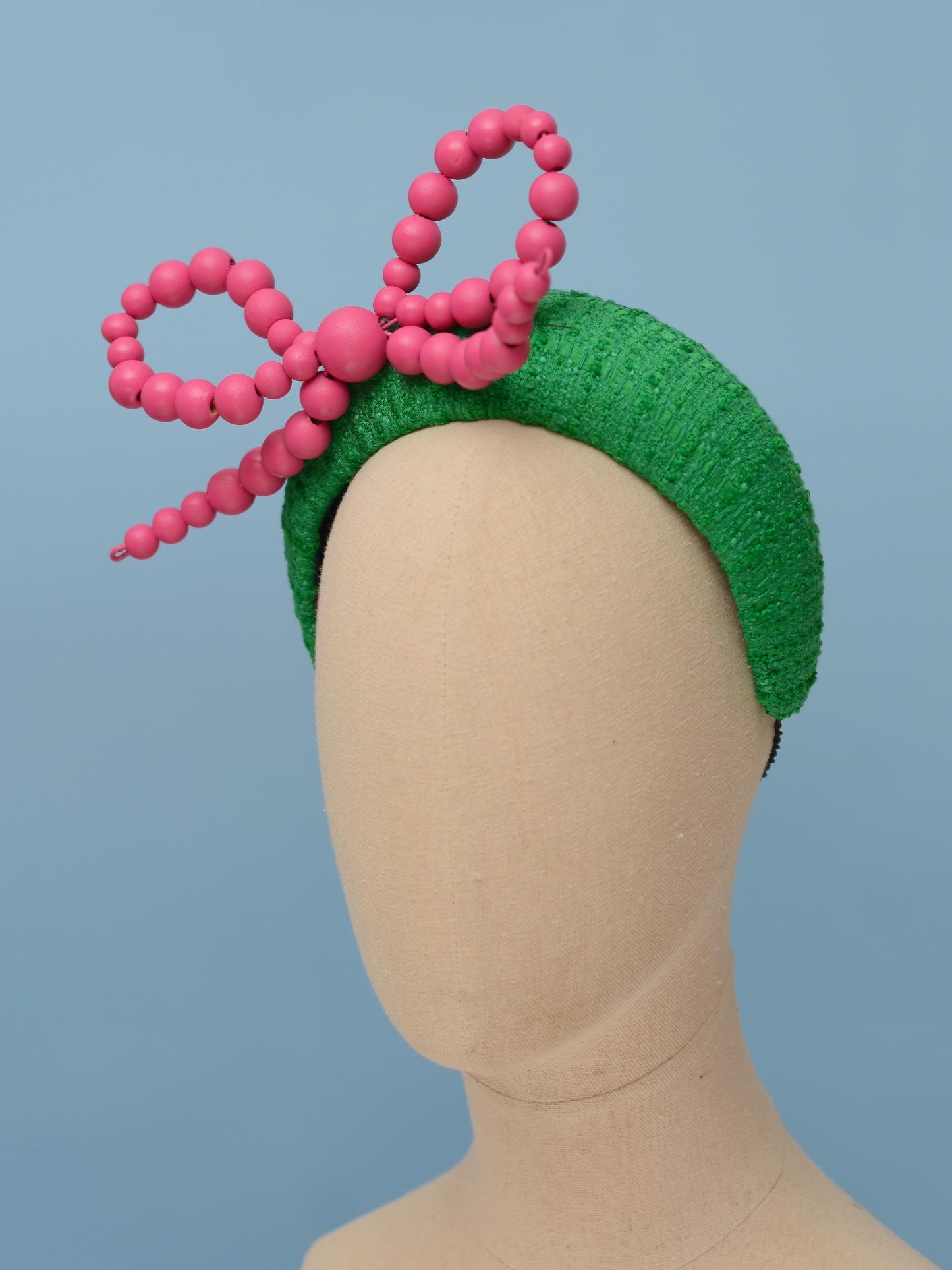Pink and Green Giant Bead Bow Bandeau Headband Fascinator | Horse Racing Hat | Wedding Fascinator