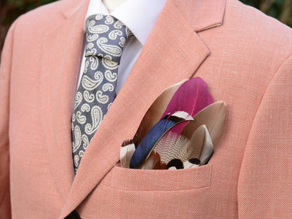 Navy Blue and Plum Duck Feather Pocket Square No.142 | Suit Accessory | Feather Neck Tie | Grooms Outfit | Groomsmen Gift