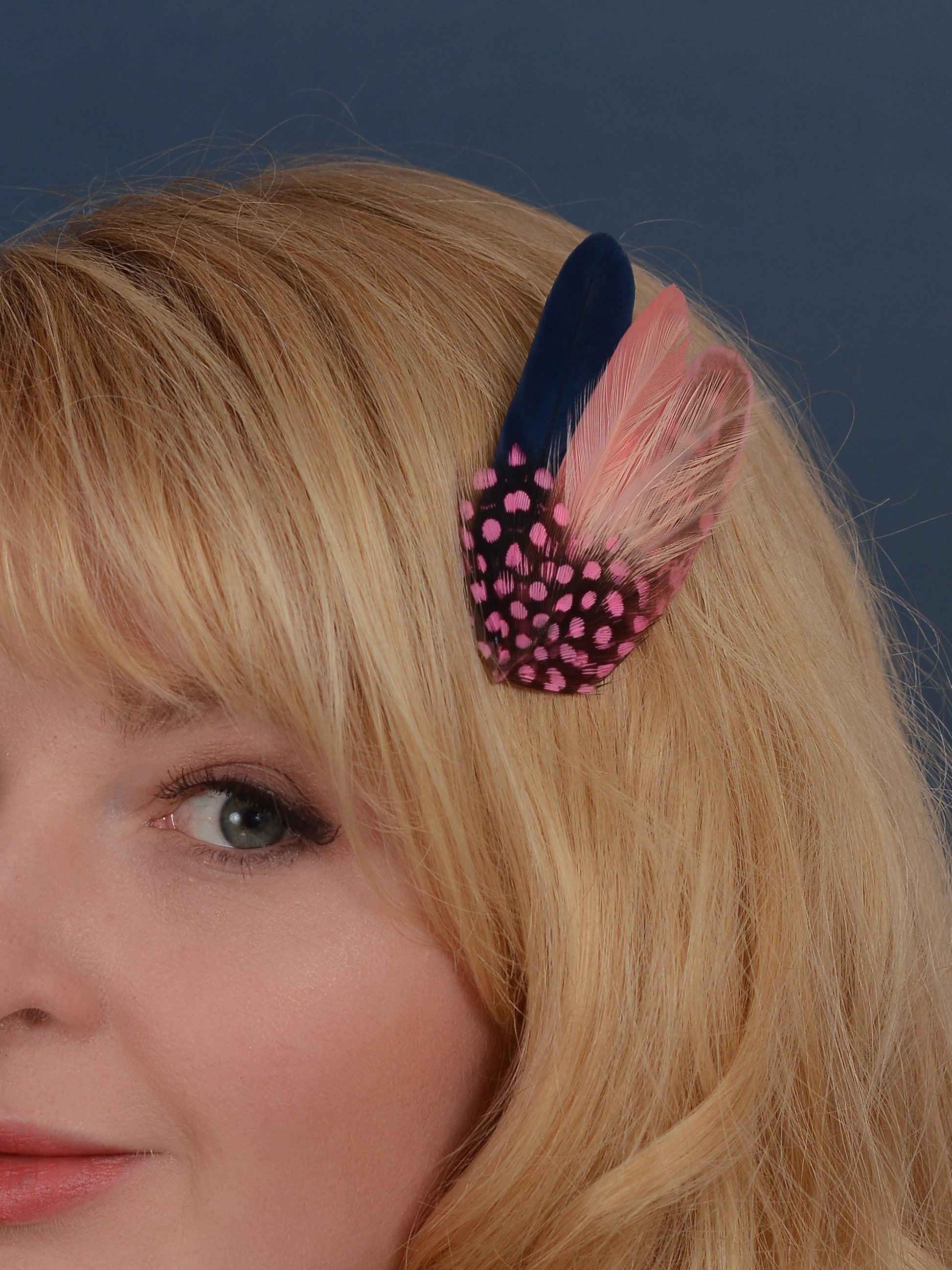 Small Feather Hair Clip in Navy and Pink