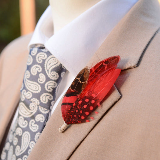 Black and Red Feather Hat Pin | Duck Feather Boutonniere | Pheasant Feather Brooch |