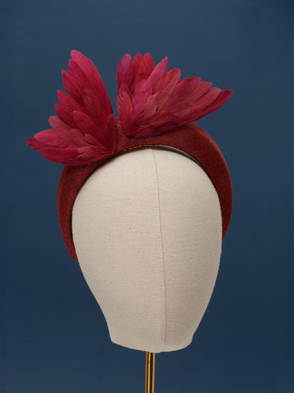 Bird Wing Claret Burgundy Halo Bandeau Fascinator Headband
