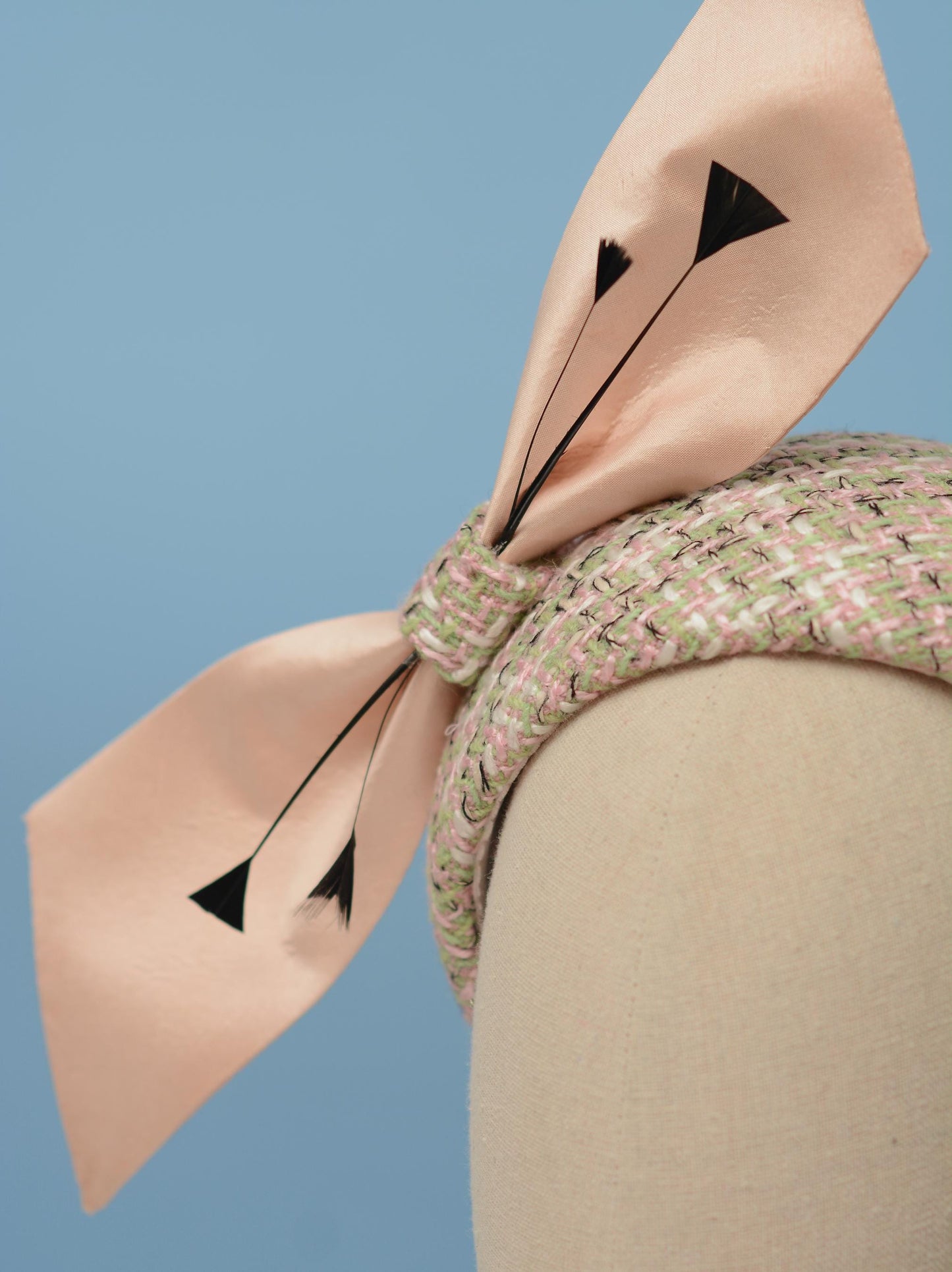 Tweed Pink and Mint Green Giant Bow Bandeau Fascinator | Feather Hat | Wedding Fascinator