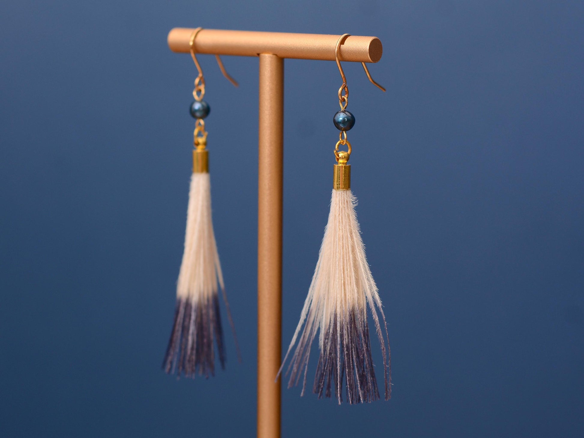 Feather Earrings in Blue and Ivory Ombre Dip Dye | Beach Earrings | Feather Jewellery | Summer Earrings | Bohemian | Long Earrings