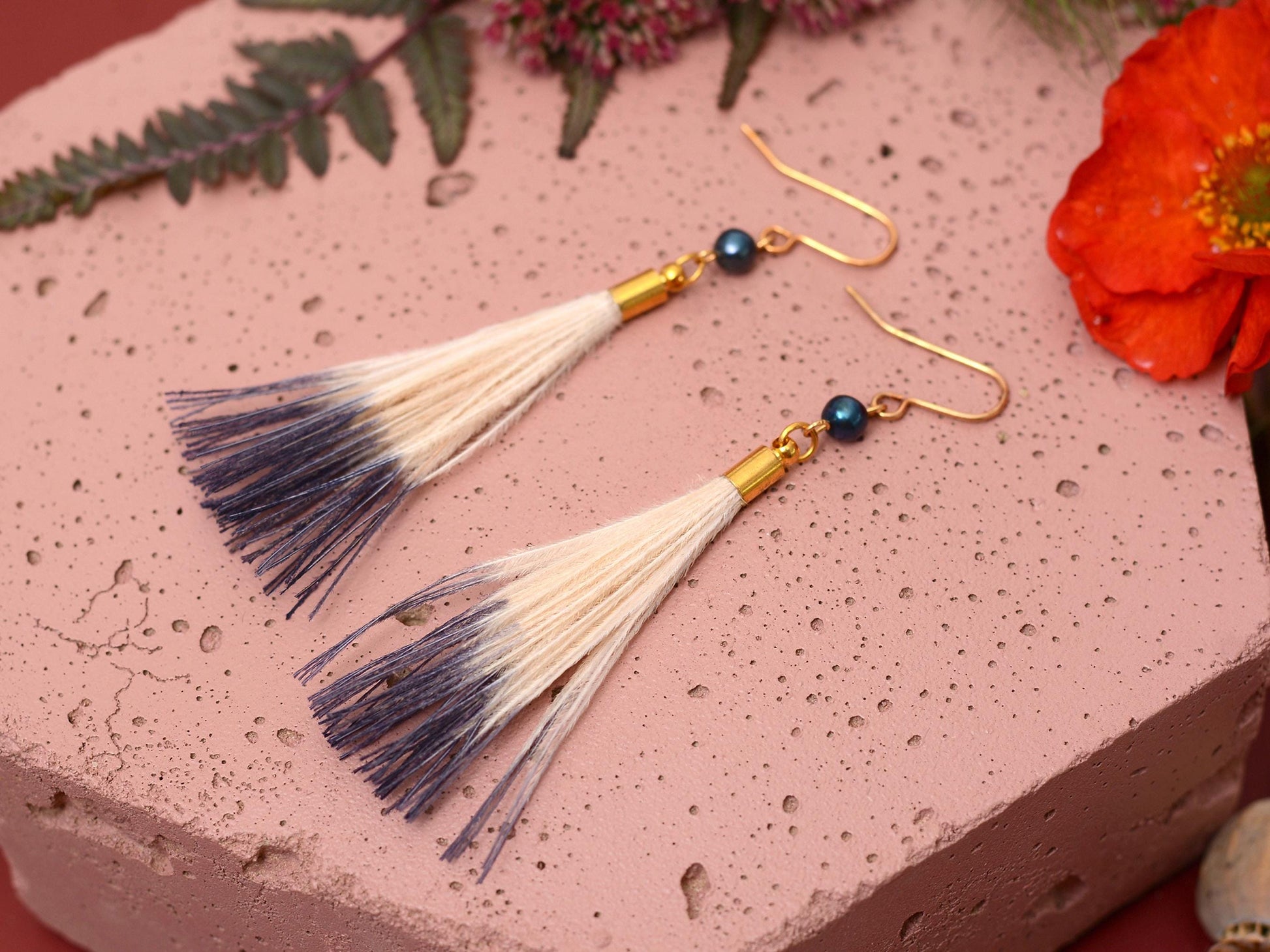 Feather Earrings in Blue and Ivory Ombre Dip Dye | Beach Earrings | Feather Jewellery | Summer Earrings | Bohemian | Long Earrings