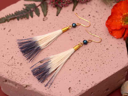 Feather Earrings in Blue and Ivory Ombre Dip Dye | Beach Earrings | Feather Jewellery | Summer Earrings | Bohemian | Long Earrings