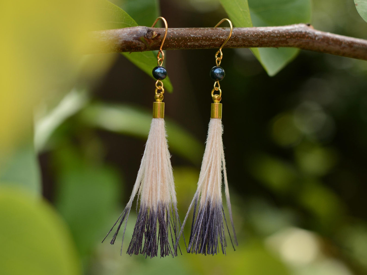Feather Earrings in Blue and Ivory Ombre Dip Dye | Beach Earrings | Feather Jewellery | Summer Earrings | Bohemian | Long Earrings