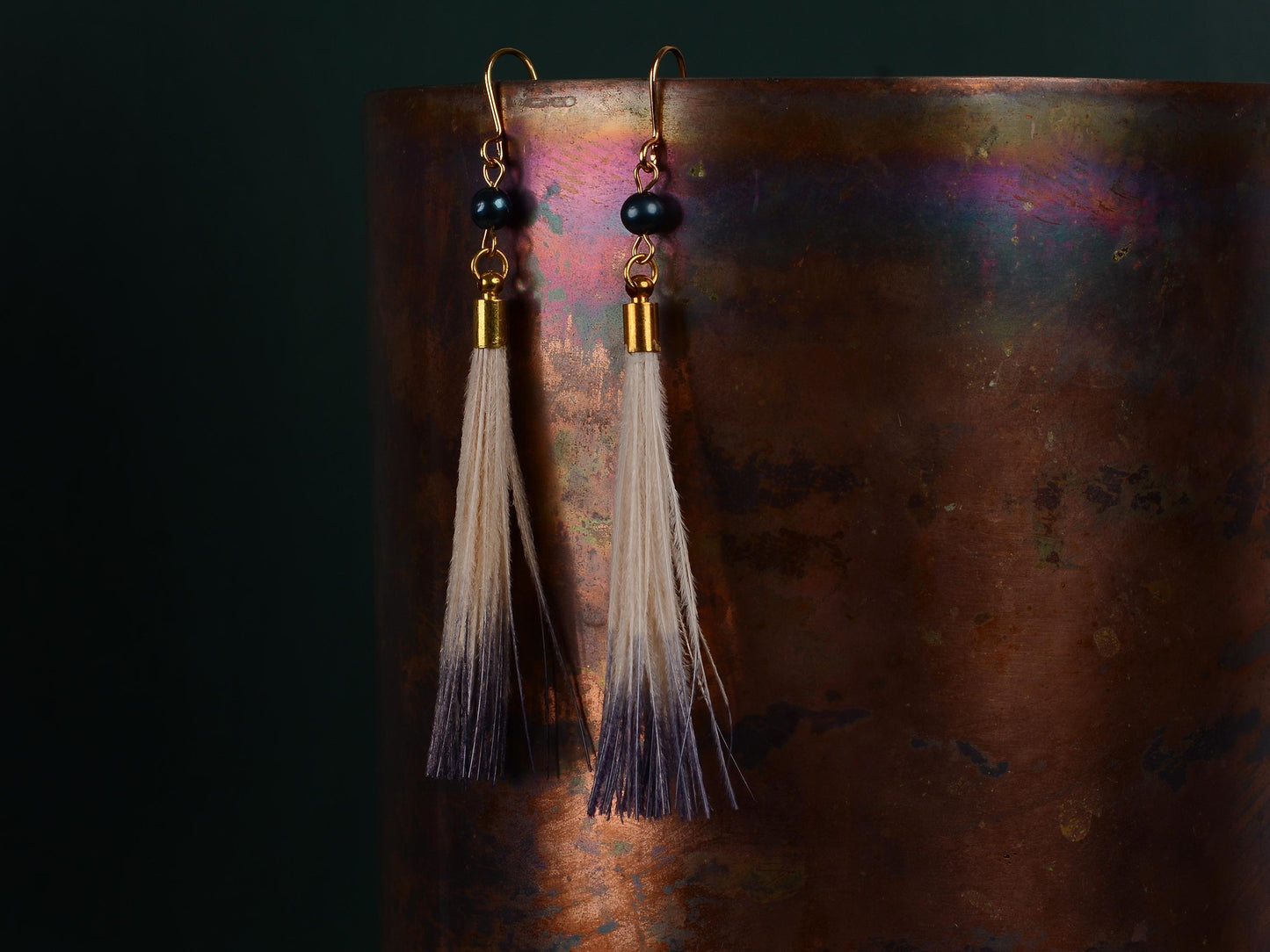 Feather Earrings in Blue and Ivory Ombre Dip Dye | Beach Earrings | Feather Jewellery | Summer Earrings | Bohemian | Long Earrings