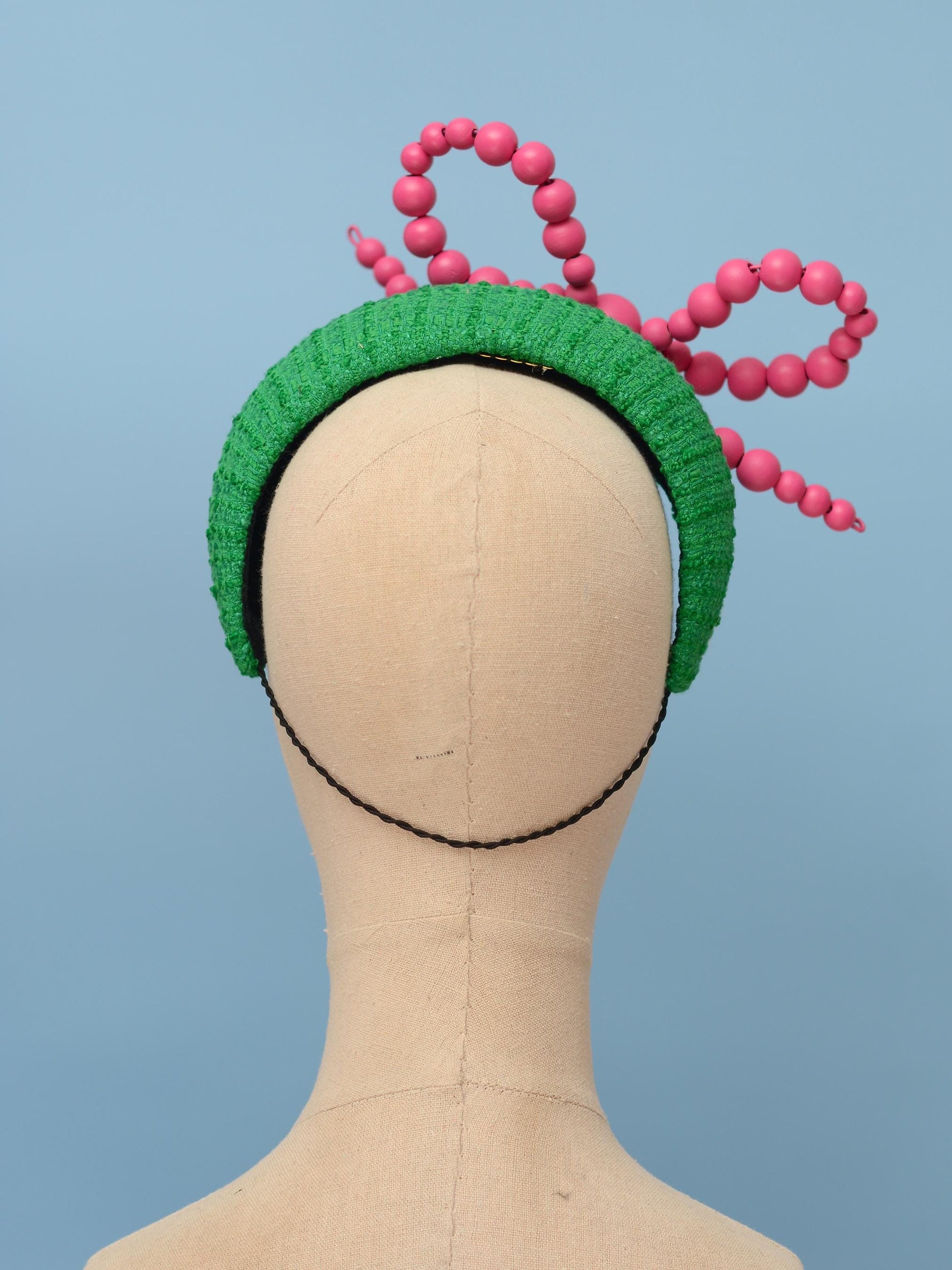 Pink and Green Giant Bead Bow Bandeau Headband Fascinator | Horse Racing Hat | Wedding Fascinator