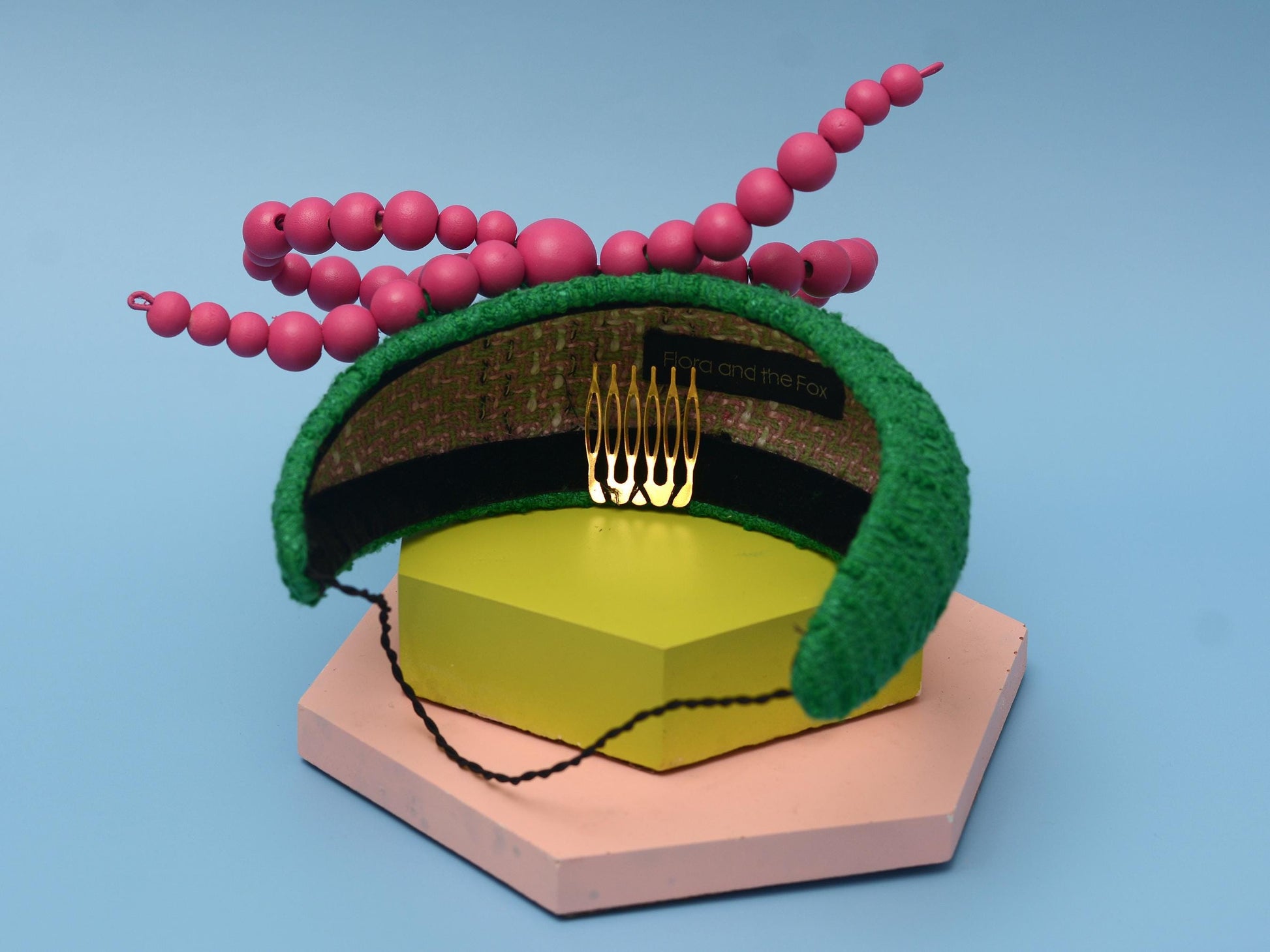 Pink and Green Giant Bead Bow Bandeau Headband Fascinator | Horse Racing Hat | Wedding Fascinator