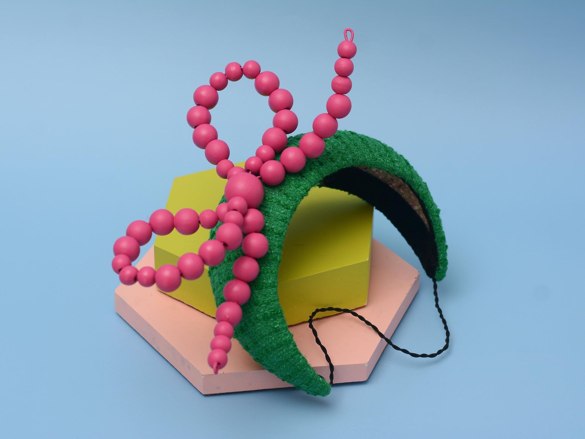 Pink and Green Giant Bead Bow Bandeau Headband Fascinator | Horse Racing Hat | Wedding Fascinator
