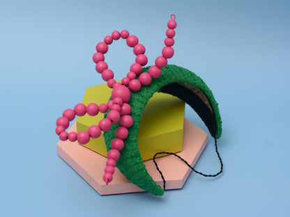 Pink and Green Giant Bead Bow Bandeau Headband Fascinator | Horse Racing Hat | Wedding Fascinator