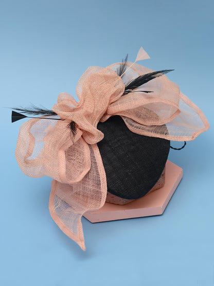 Giant Bow Black and Pink Side Perching Beret Hat Fascinator