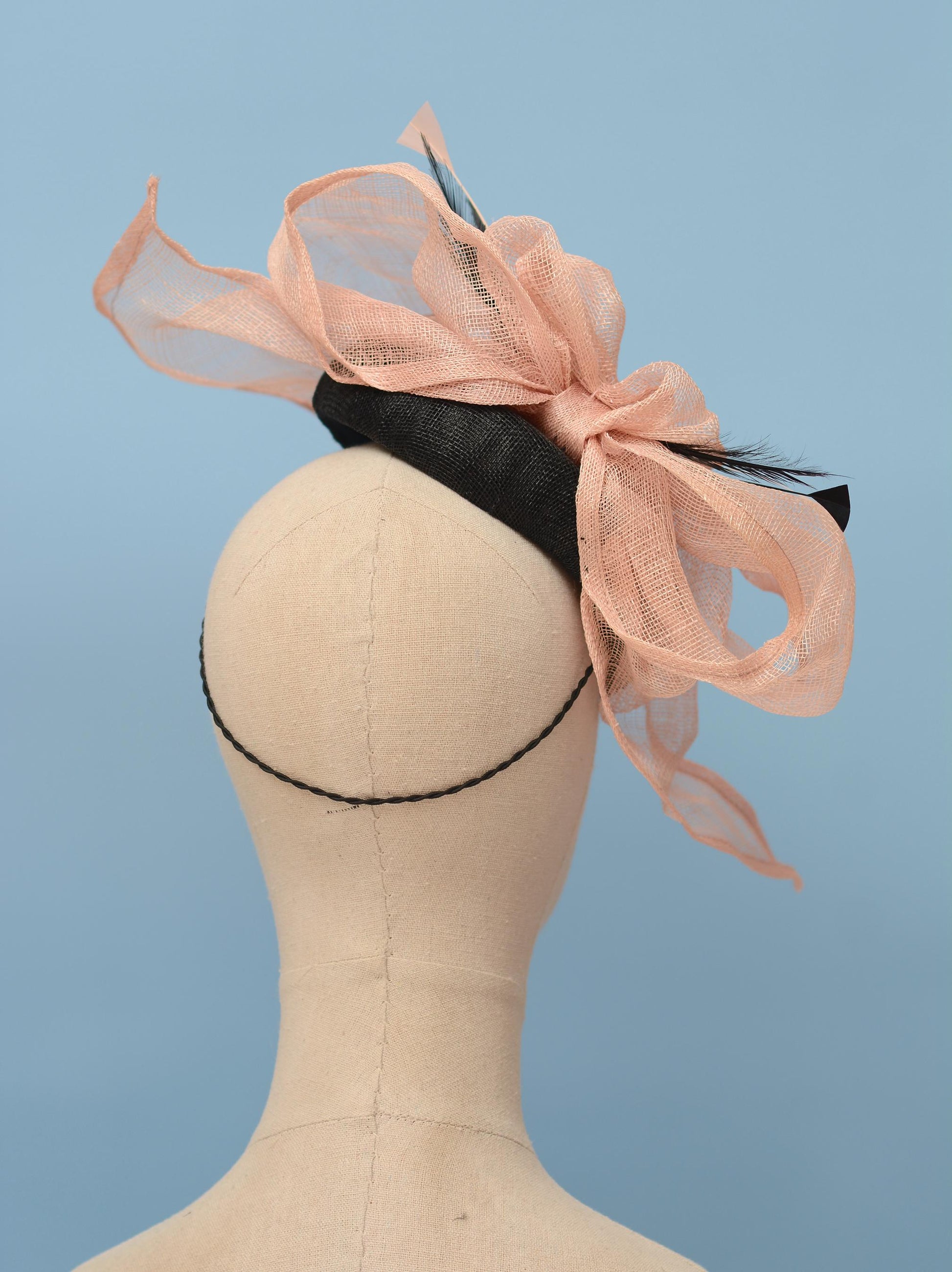 Giant Bow Black and Pink Side Perching Beret Hat Fascinator