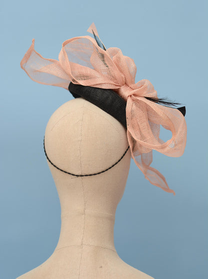 Giant Bow Black and Pink Side Perching Beret Hat Fascinator