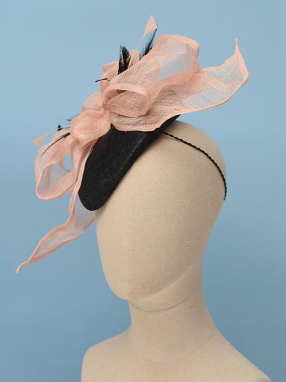 Giant Bow Black and Pink Side Perching Beret Hat Fascinator