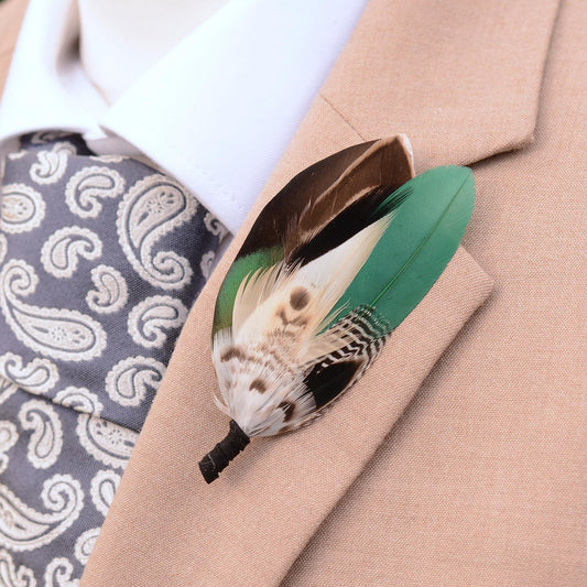 Bottle Green and Duck Feather Brooch Pin Small No.236 | Duck Feather Boutonniere | Duck Feather Hat Pin
