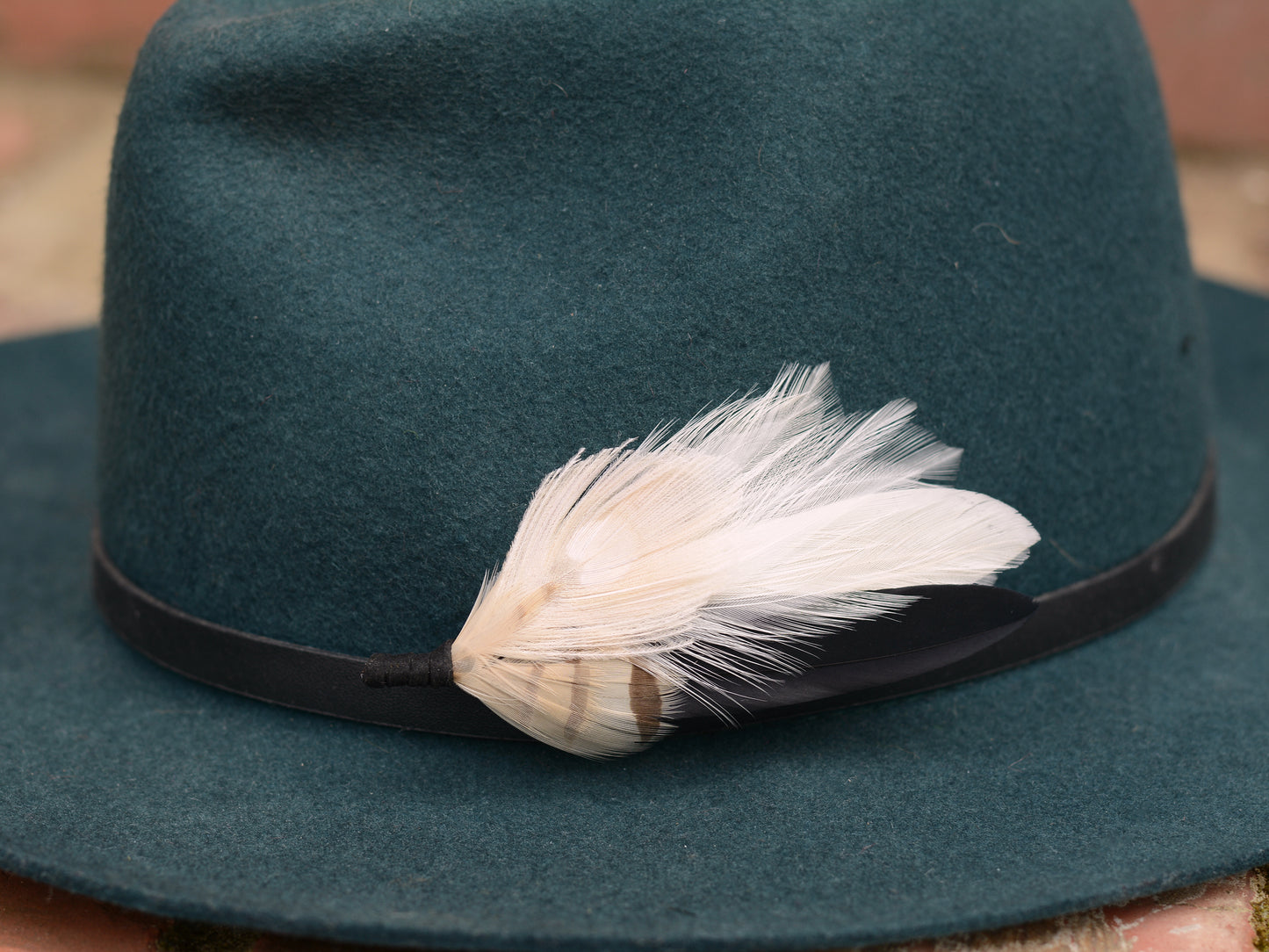 Peacock Feather Boutonniere in Monochrome Black and Ivory, Hat Pin, Lapel Brooch