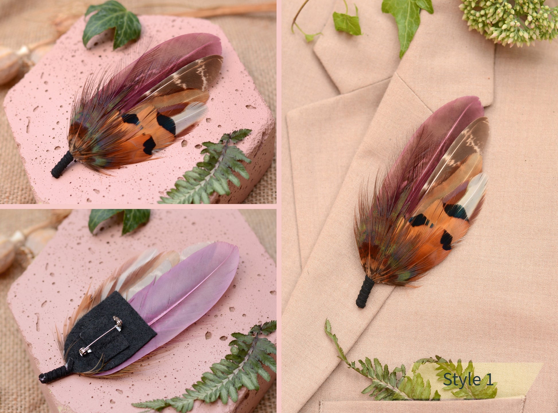 boutonniere fishing lure Pheasant Feather Hat Pin / Boutonniere Corsage In Burgundy and Copper – Flora and the Fox